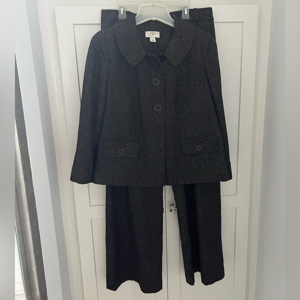 Ann Taylor LOFT Suit Women Dark Brown Tweed Wool Blazer and Pants Size 6 - Picture 2 of 16